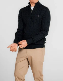 Cotton Cable Half-Zip Knit