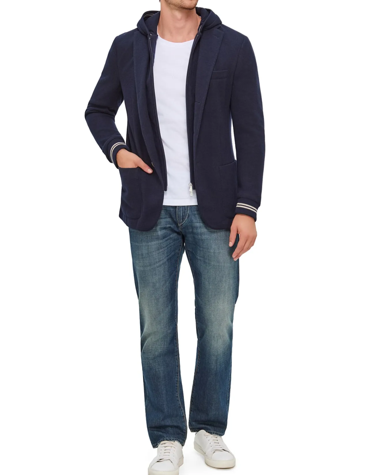 Cotton Jersey Detachable Hood Zip Blazer