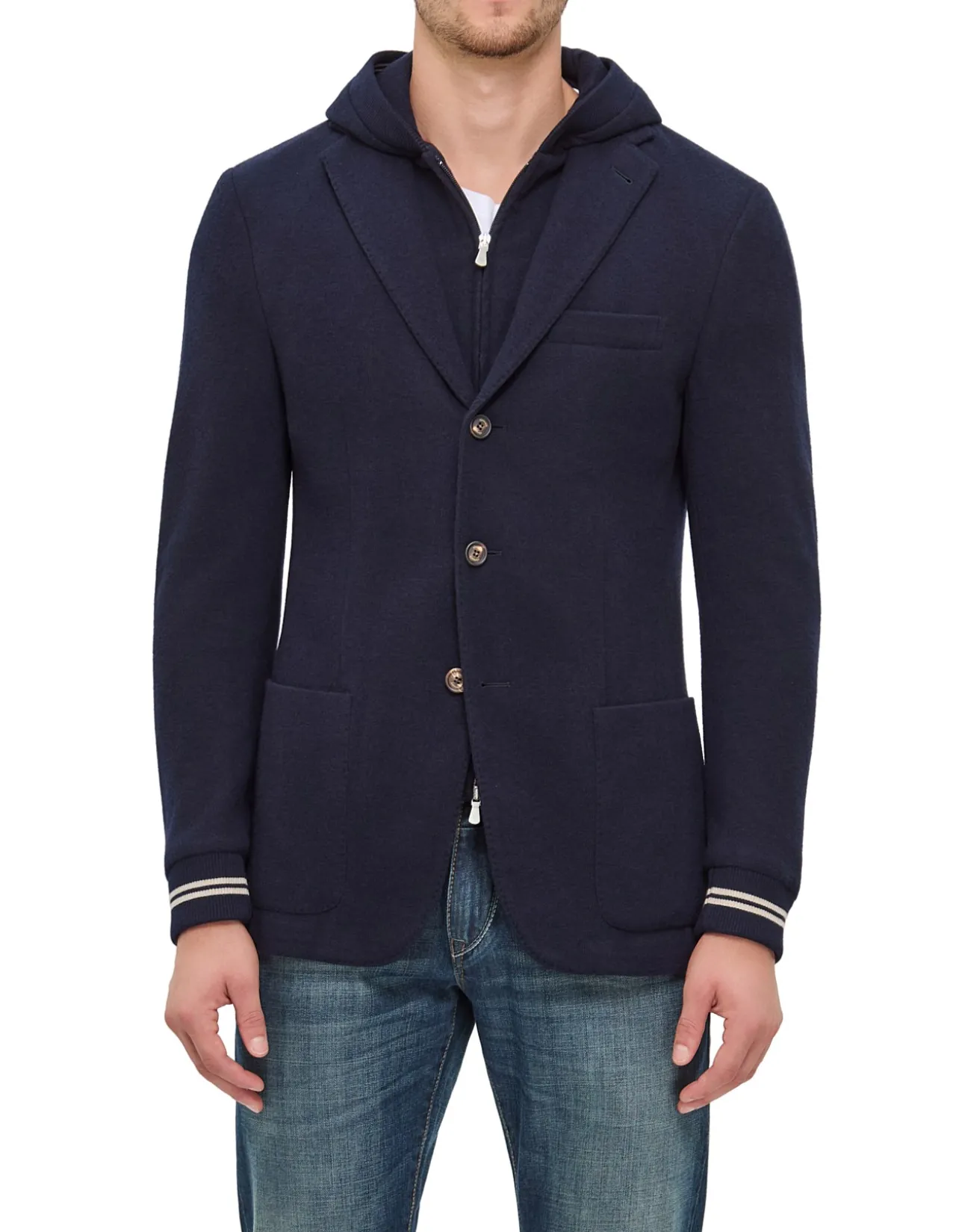 Cotton Jersey Detachable Hood Zip Blazer