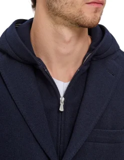 Cotton Jersey Detachable Hood Zip Blazer