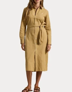 COTTON-LINEN BELTED SHIRTDRESS