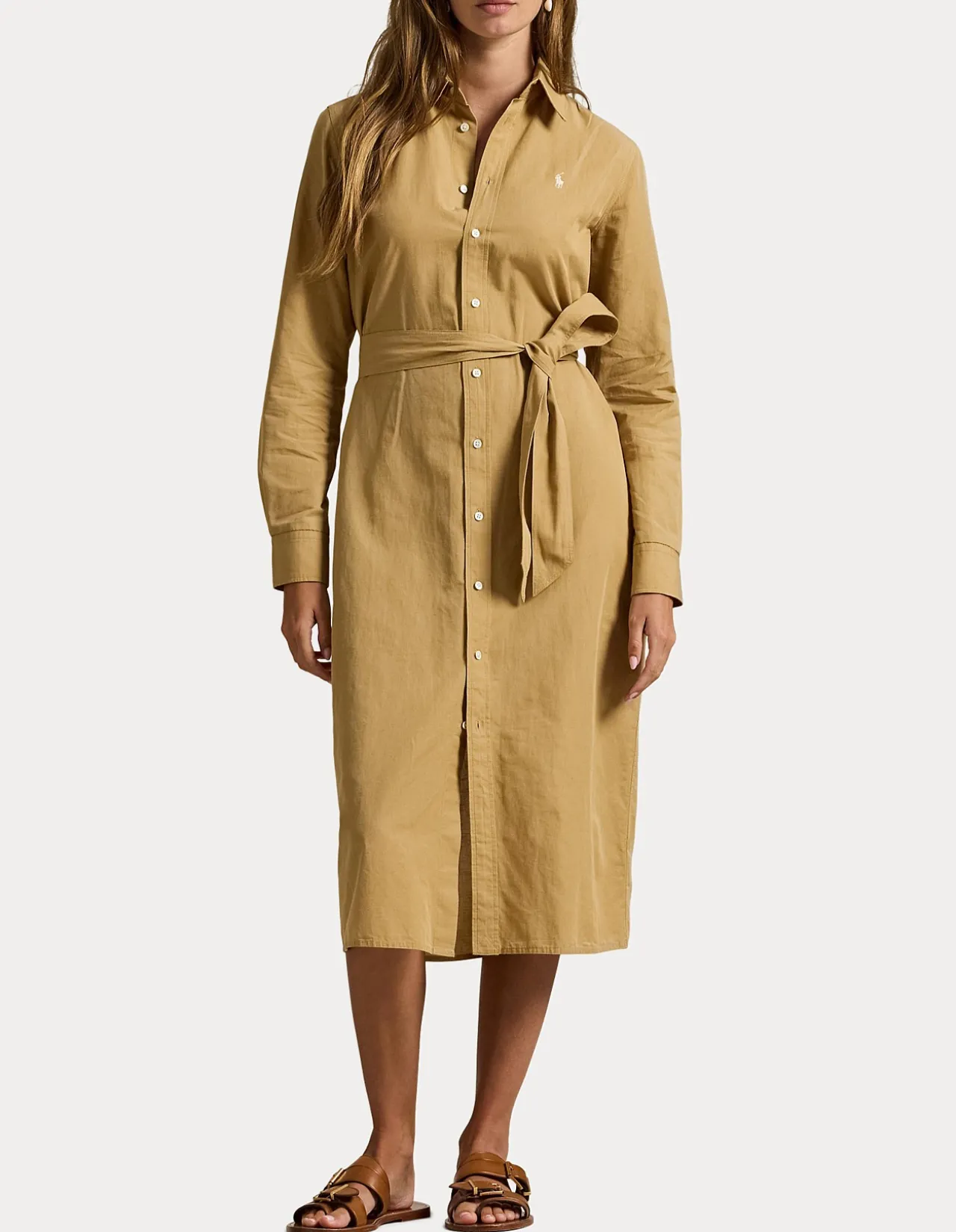 COTTON-LINEN BELTED SHIRTDRESS