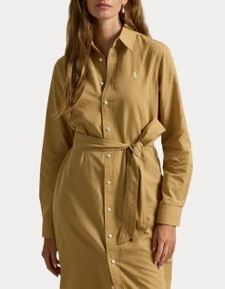 COTTON-LINEN BELTED SHIRTDRESS