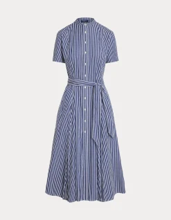 COTTON STRIPED A-LINE SHIRTDRESS
