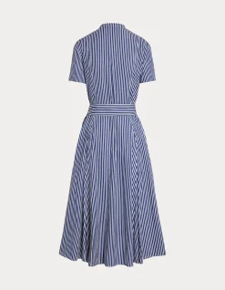 COTTON STRIPED A-LINE SHIRTDRESS