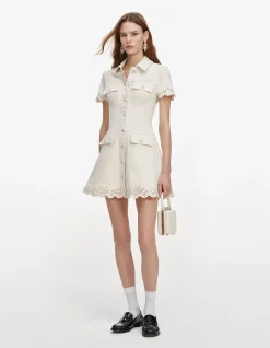 CREAM BRODERIE DENIM MINI DRESS