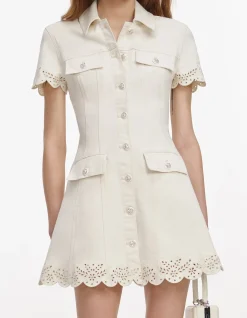 CREAM BRODERIE DENIM MINI DRESS