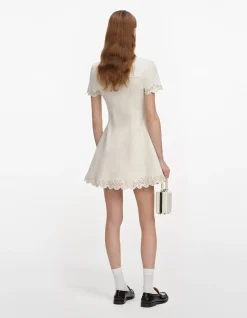 CREAM BRODERIE DENIM MINI DRESS