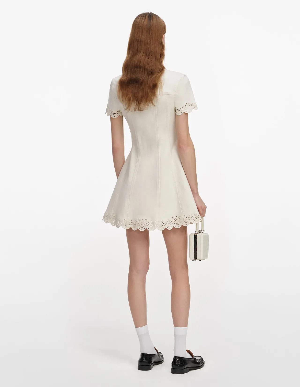 CREAM BRODERIE DENIM MINI DRESS