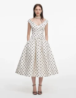 CREAM POLKA DOT COTTON MIDI DRESS