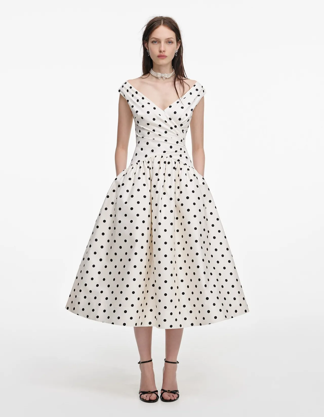 CREAM POLKA DOT COTTON MIDI DRESS
