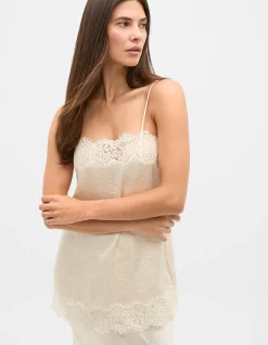 CRINKLED SATIN LACE SQUARE NECK CAMI
