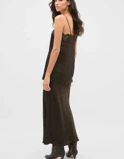 CRINKLED SATIN LACE SQUARE NECK CAMI