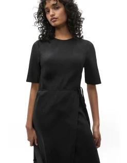 CRINKLE SATIN WRAP DRESS