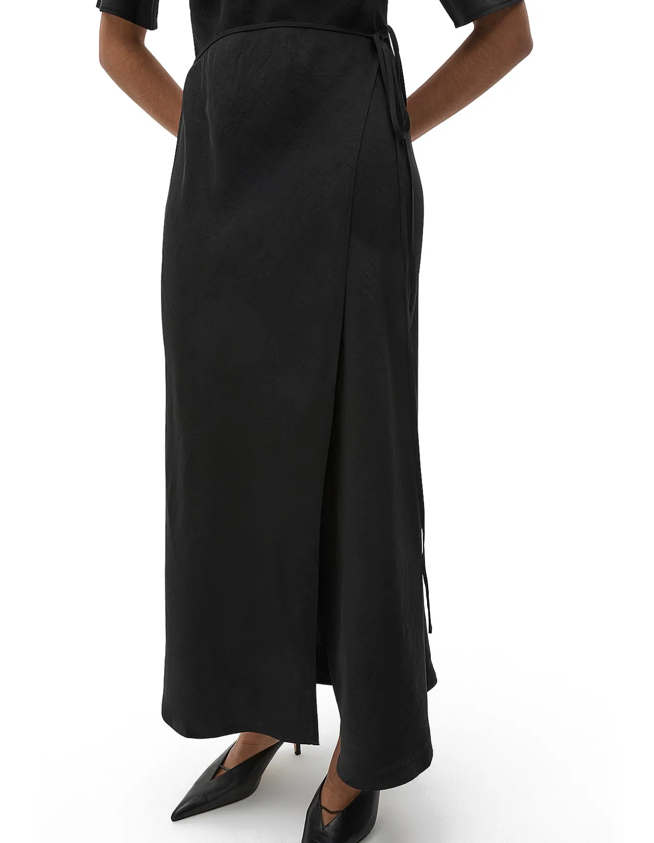 CRINKLE SATIN WRAP DRESS