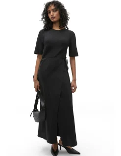 CRINKLE SATIN WRAP DRESS