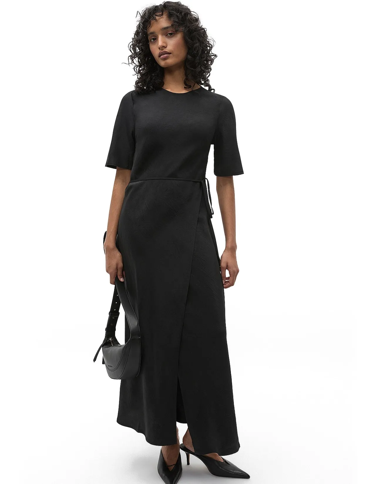 CRINKLE SATIN WRAP DRESS