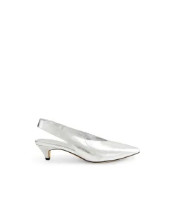 Crissi Silver Low Heel Slingback Pumps
