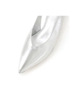 Crissi Silver Low Heel Slingback Pumps