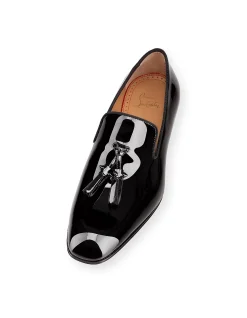 DANDELION TASSEL FLAT PATENT BLACK LOAFERS