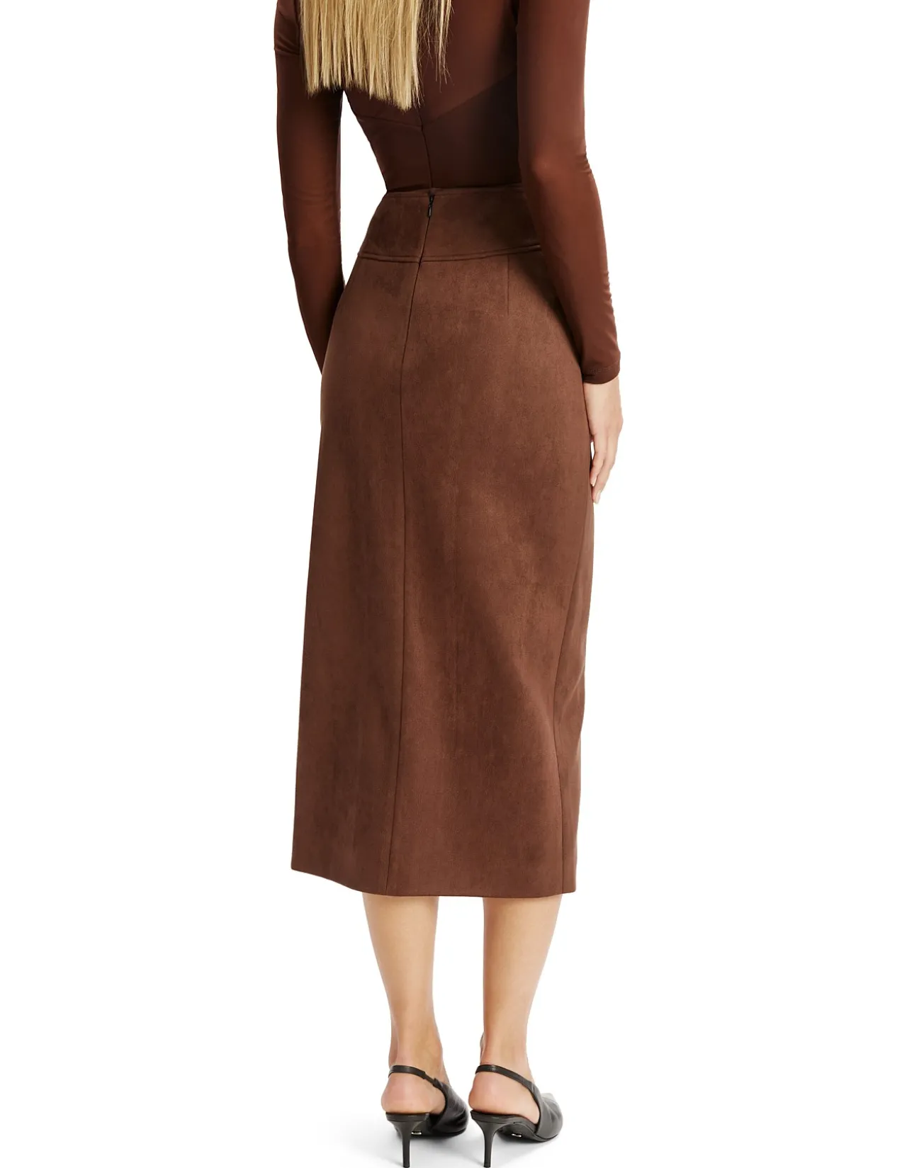 Dante High Waist Split Vegan Suede Midi Skirt