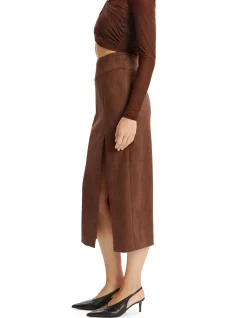 Dante High Waist Split Vegan Suede Midi Skirt