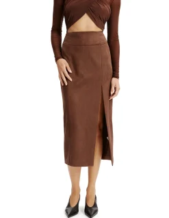 Dante High Waist Split Vegan Suede Midi Skirt