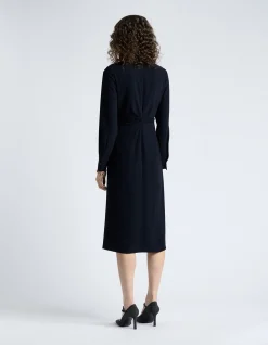 DARK INK CREPE RUCHED SHIRT DRESS