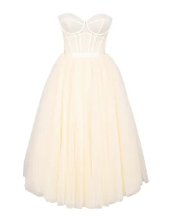 Darling Vintage Cream Tulle Midi Dress