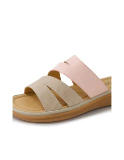 Deidre Light Taupe Dusty Pink Leather Slides