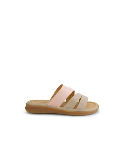 Deidre Light Taupe Dusty Pink Leather Slides