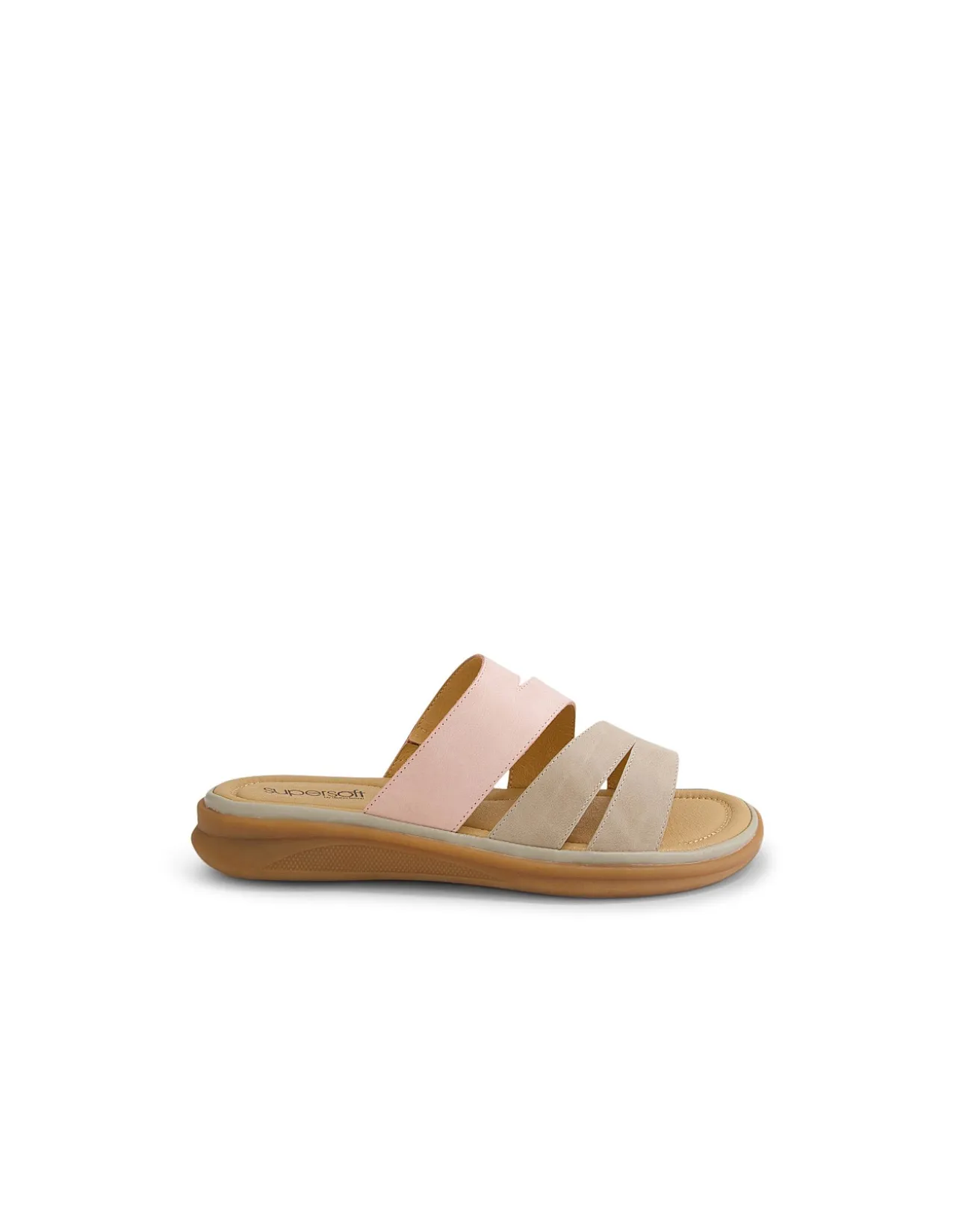 Deidre Light Taupe Dusty Pink Leather Slides
