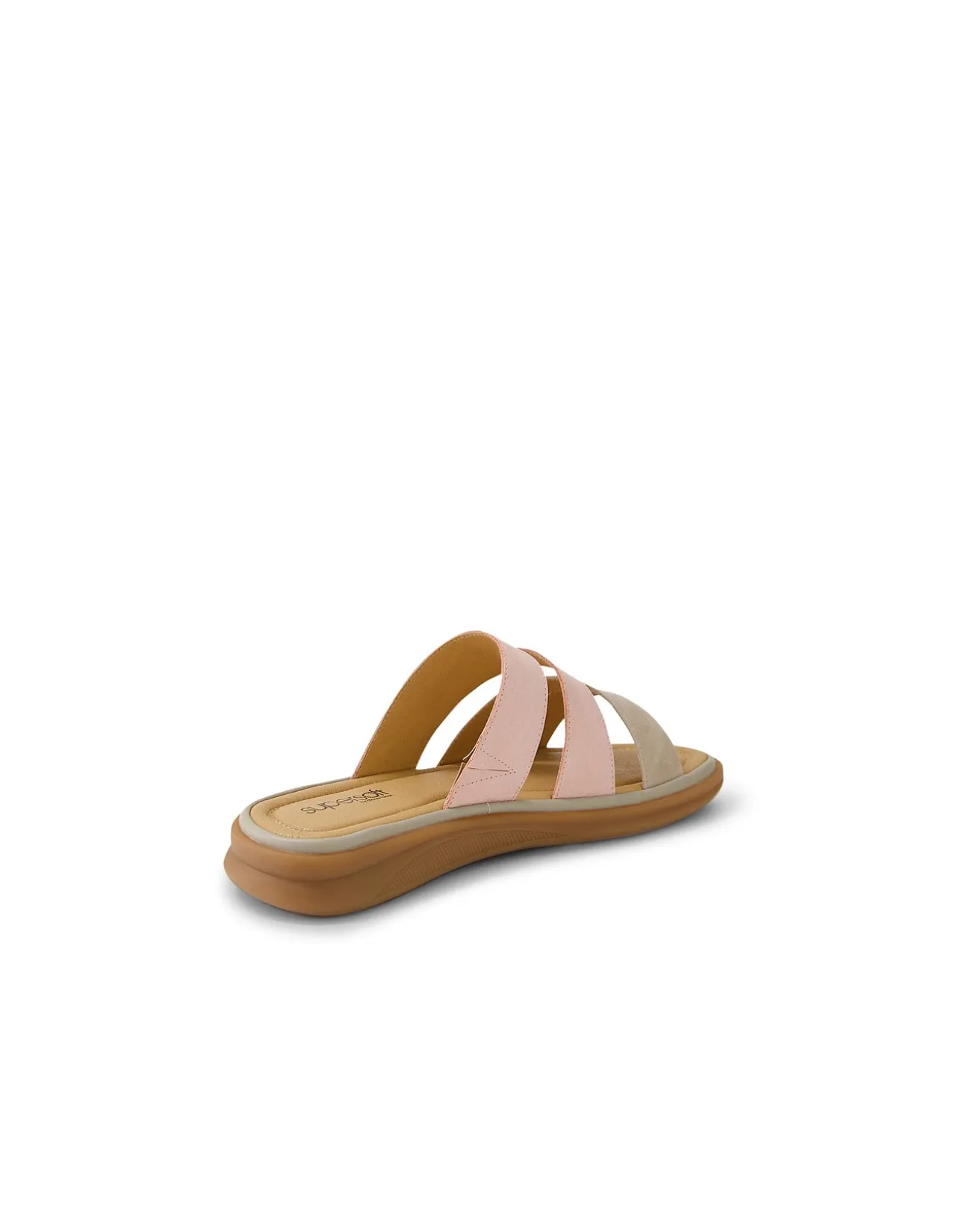 Deidre Light Taupe Dusty Pink Leather Slides