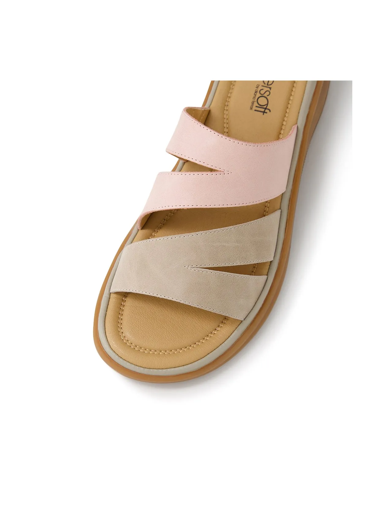 Deidre Light Taupe Dusty Pink Leather Slides