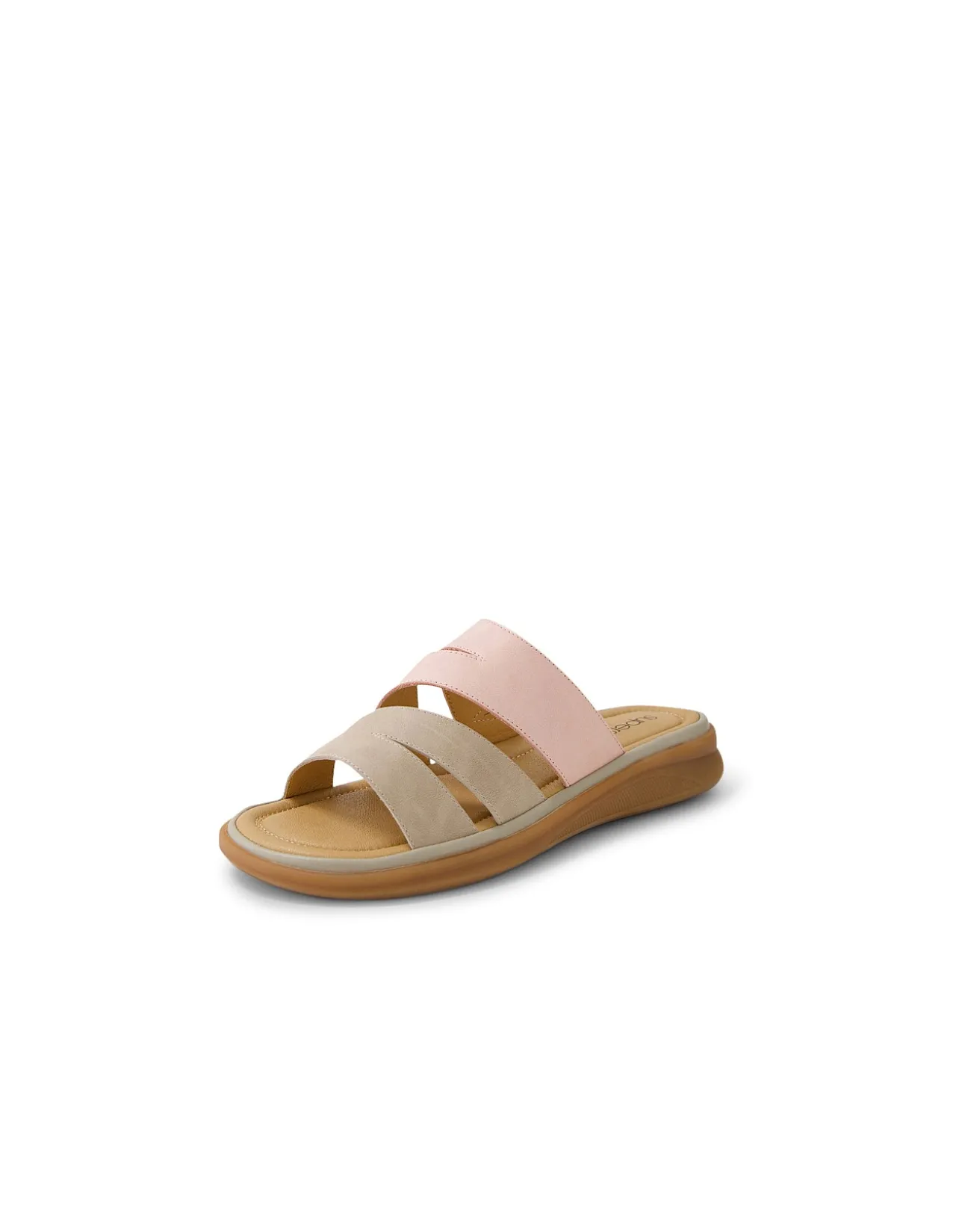 Deidre Light Taupe Dusty Pink Leather Slides