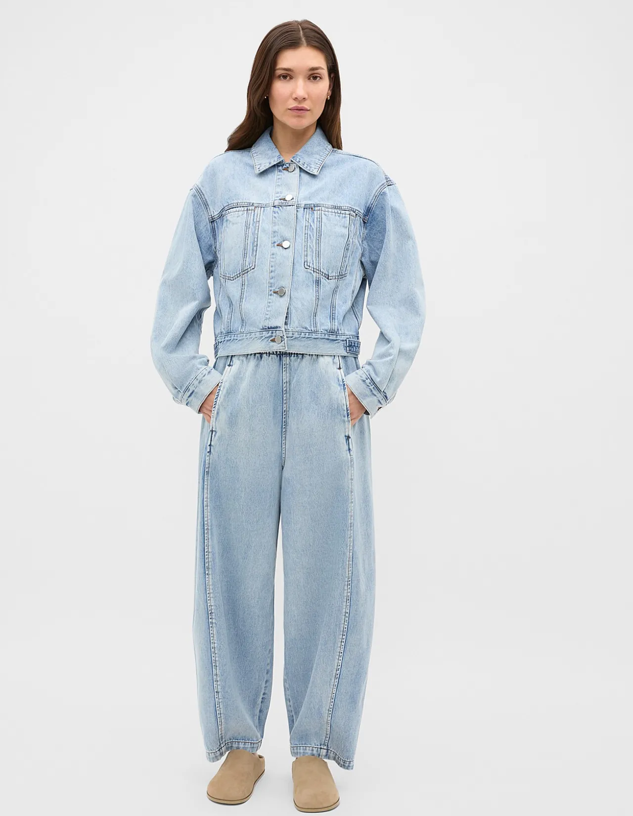 Denim Barrel Leg Elastic Waist Jogger Pant