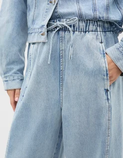 Denim Barrel Leg Elastic Waist Jogger Pant