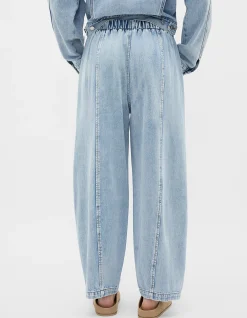 Denim Barrel Leg Elastic Waist Jogger Pant