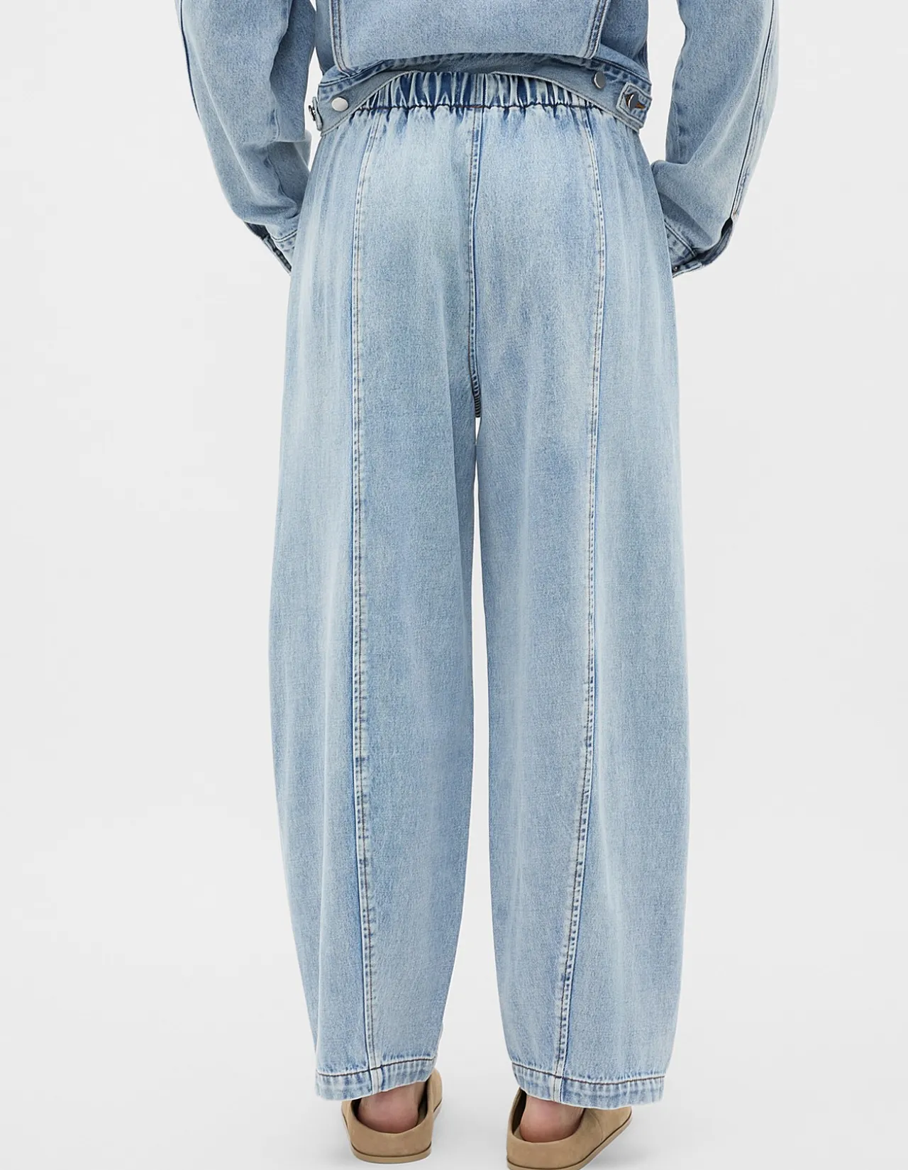 Denim Barrel Leg Elastic Waist Jogger Pant