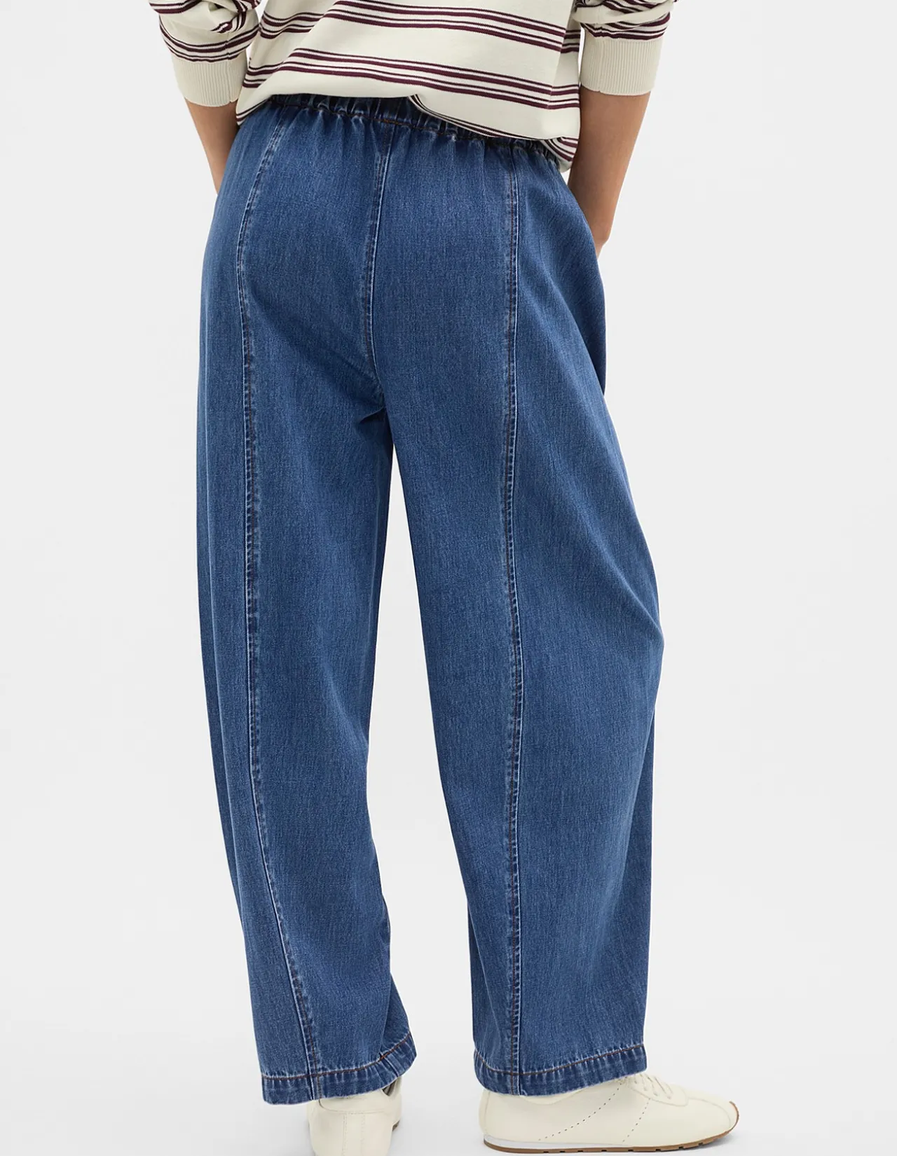 Denim Barrel Leg Elastic Waist Jogger Pant