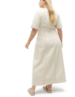 DENIM PANELLED MIDI DRESS