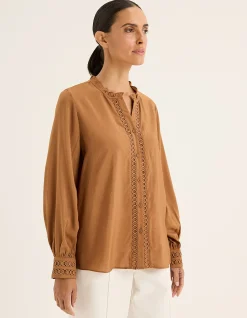 Destiny Shirt with Frill Trim and Circular Lace in Scarlet