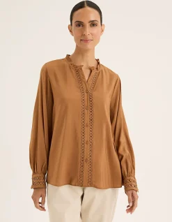 Destiny Shirt with Frill Trim and Circular Lace in Scarlet