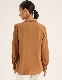 Destiny Shirt with Frill Trim and Circular Lace in Scarlet