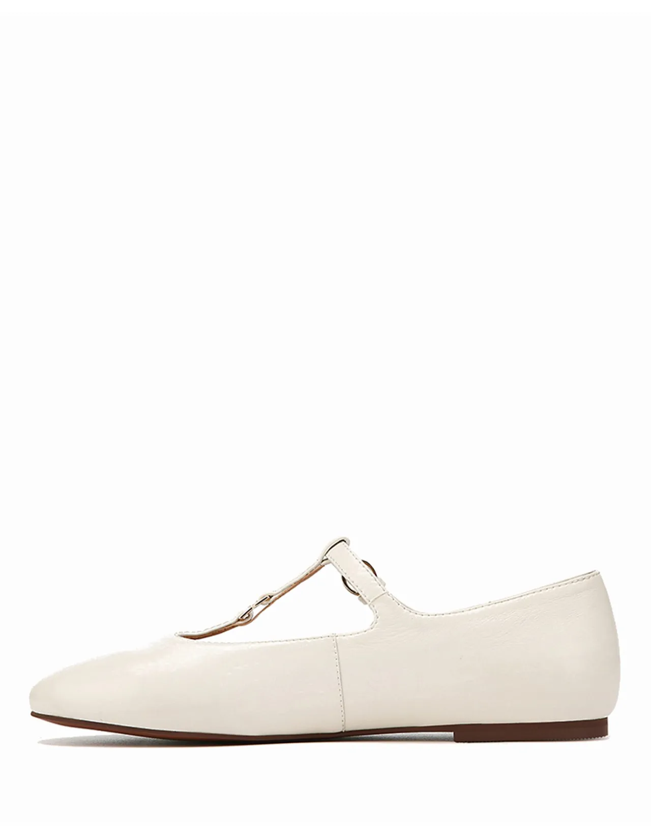 Devorah Off White Leather T-Bar Flat