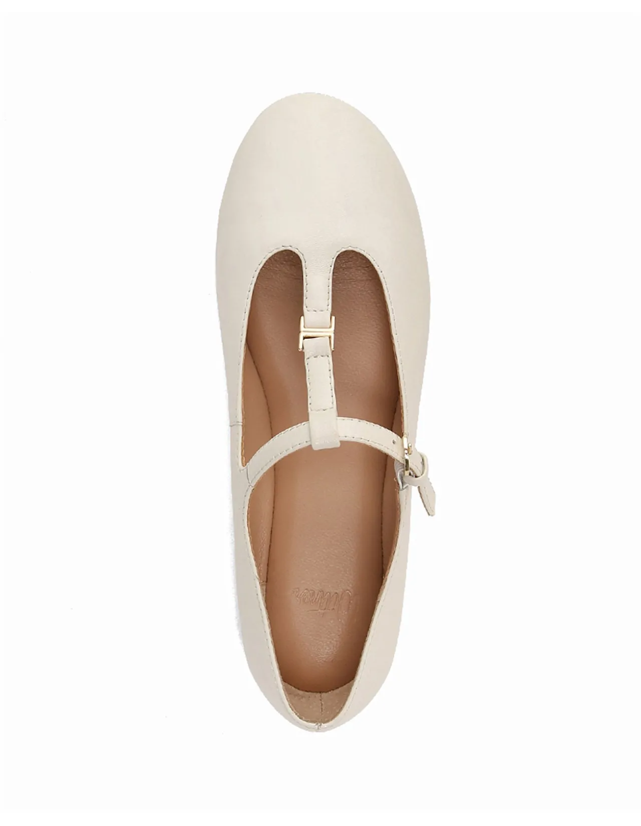 Devorah Off White Leather T-Bar Flat
