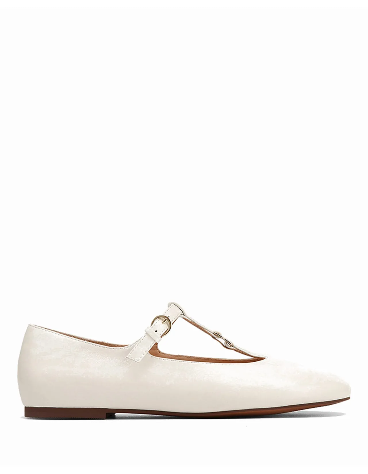 Devorah Off White Leather T-Bar Flat