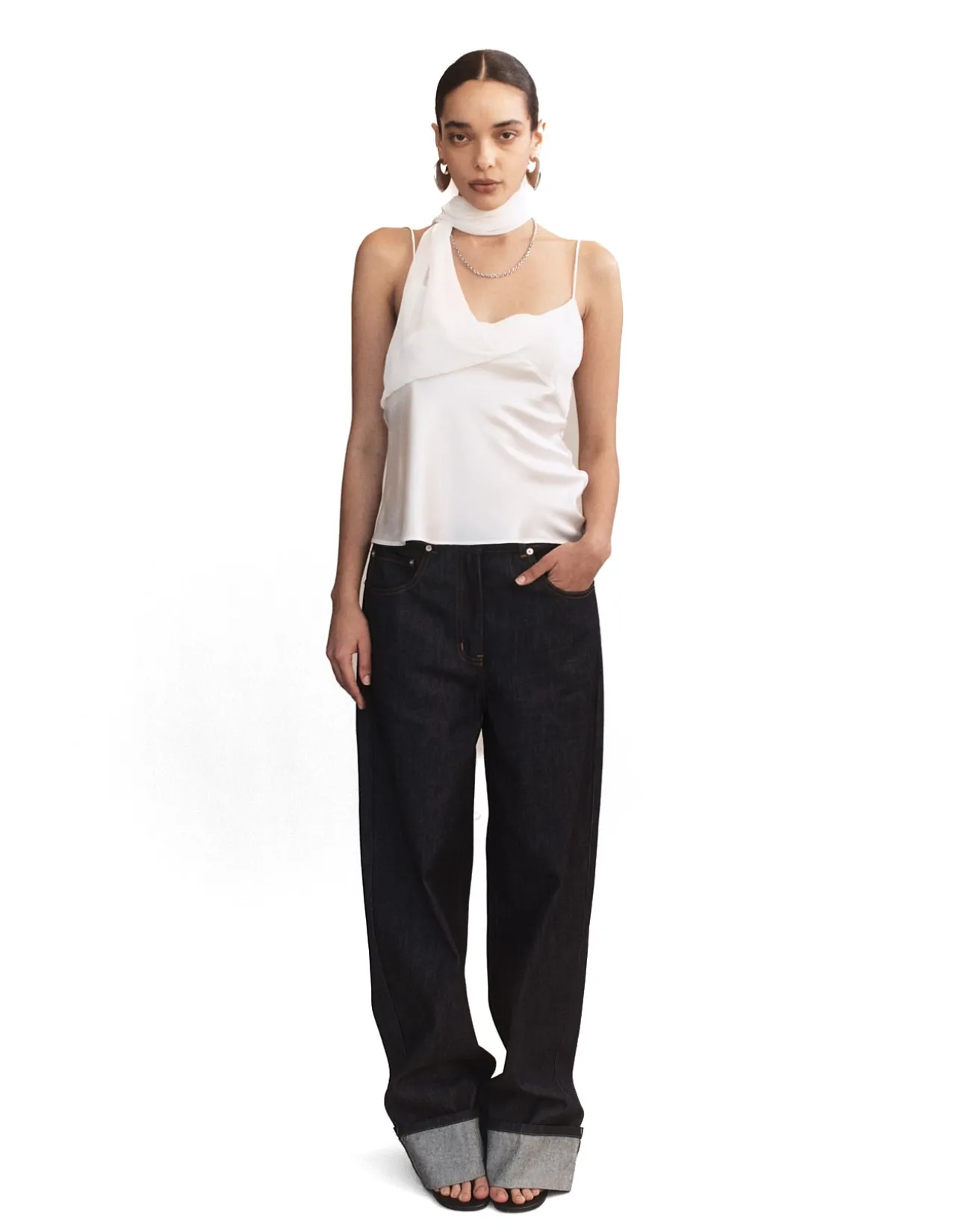 Dione Raw Indigo Barrel Leg Fold Up Jeans