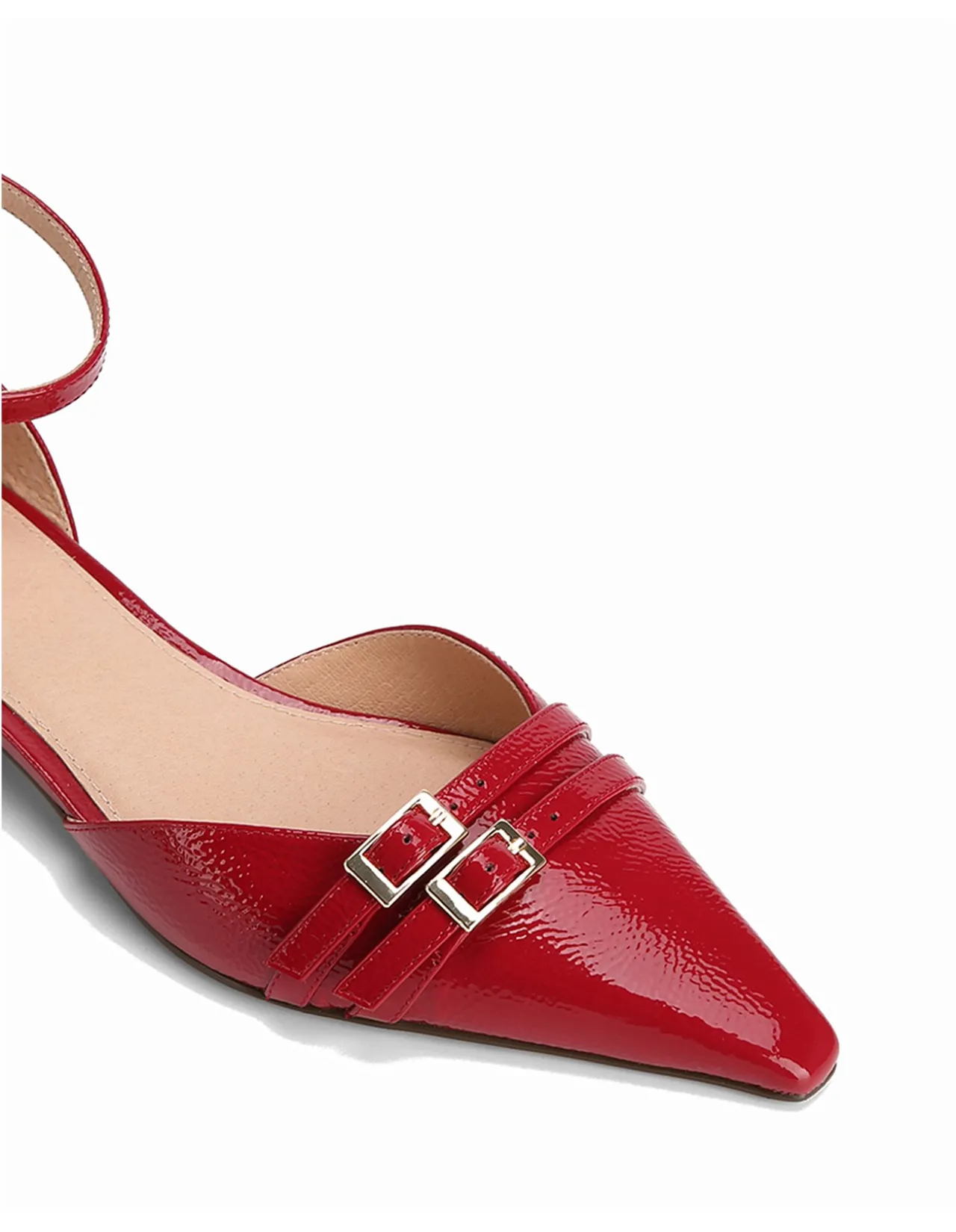 Divinia Red Crinkle Patent Leather Flat