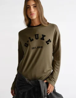 D-Luxe Curved Hem Long Sleeve Logo Top
